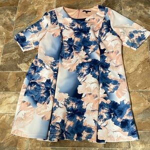 Tiana B Women’s 24W Blue Pink Floral Color  Short Sleeve Tailored Dress